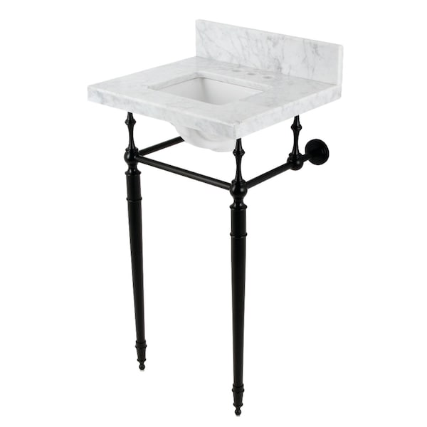 Kingston Brass 19 Carrara Marble Console Sink with Brass Legs 4 Faucet Drillings, Marble WhiteMatte Black KVPB1917M34SQ0 - main